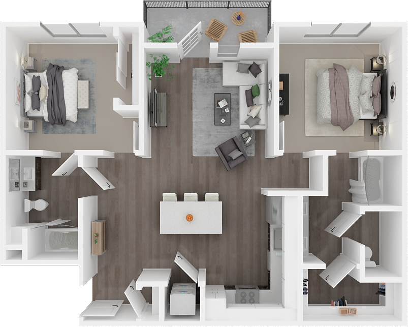 Floor plan for 2 beds, 2 baths, 1056 sqft